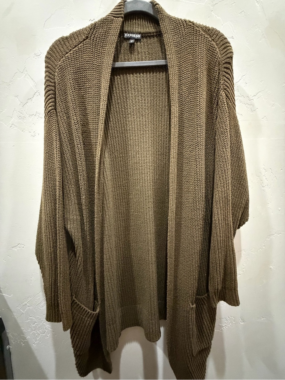Express Open-Front Chunky Knit Cardigan - Olive Brown